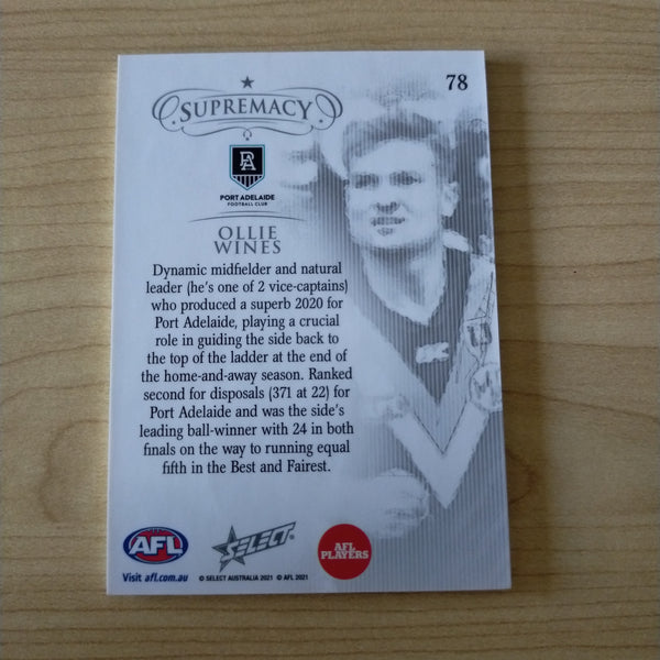 2021 Select Supremacy Gold Base Card Ollie Wines Port Adelaide 29/90