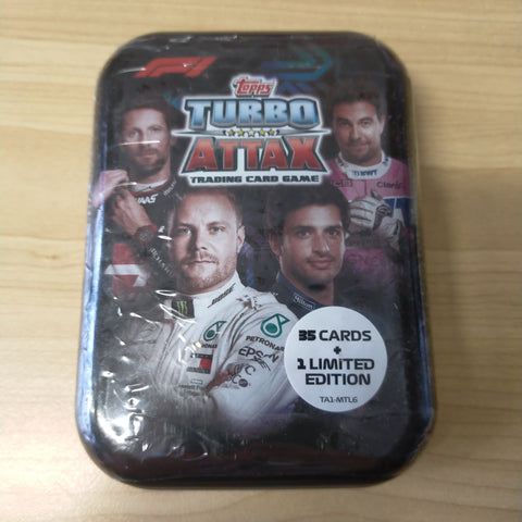 Topps Turbo Attax Formula 1 Trading Cards Sealed In Tin - 35 Cards + 1 Limited Edition Card