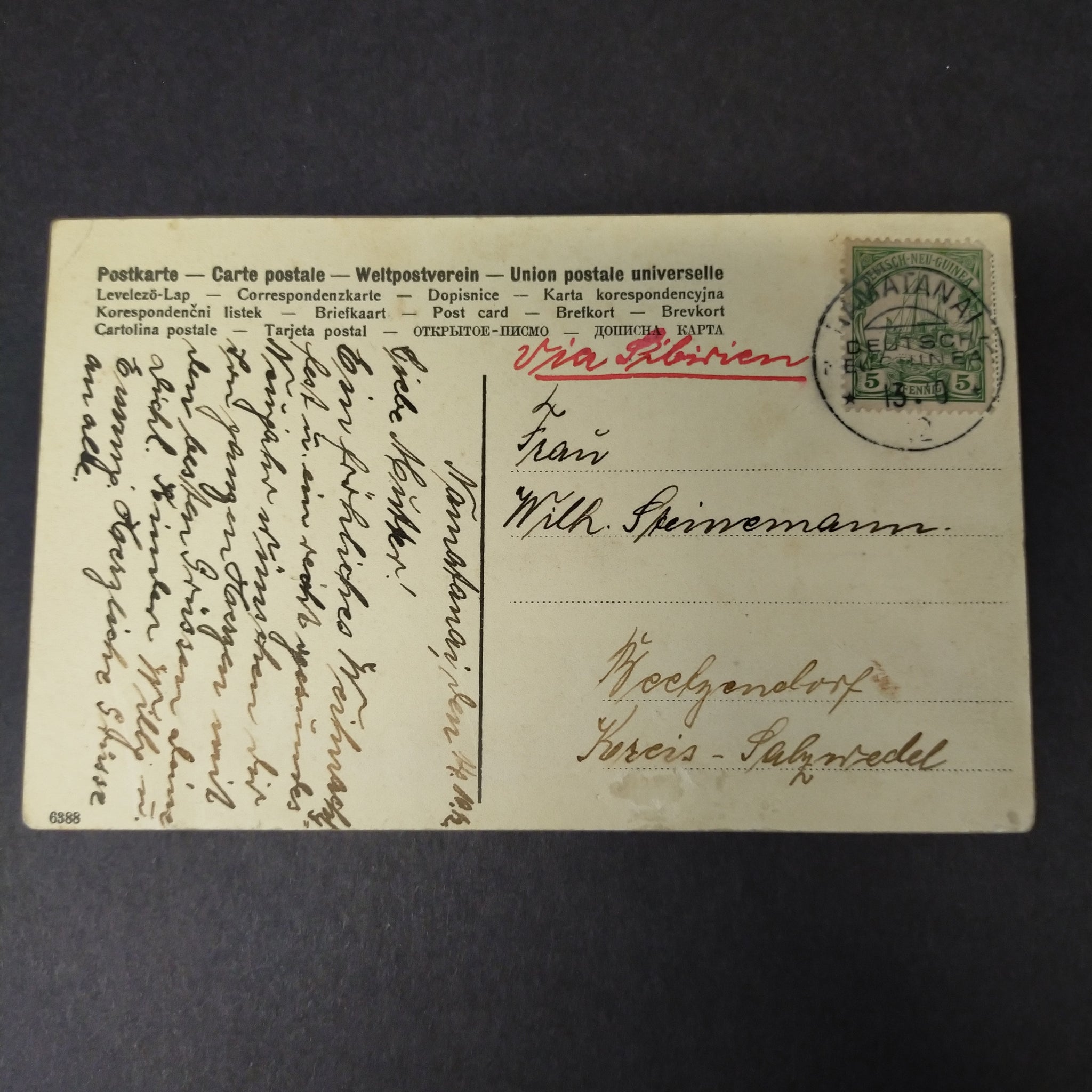German New Guinea 1912 PPC to Germany with German NG 5pf Yacht canc fine NAMATANAI CDS Postcard