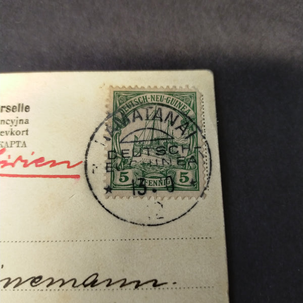 German New Guinea 1912 PPC to Germany with German NG 5pf Yacht canc fine NAMATANAI CDS Postcard