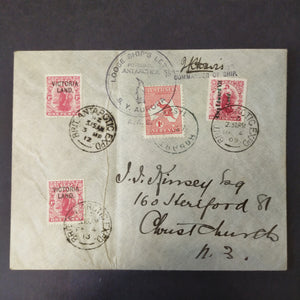 British Antarctic Expedition stationary adressed to expedition agent J. Kinsey King Edward VII Land cancelled Mar 4 1909, Victoria Land 1d cancelled Mar 3 1912