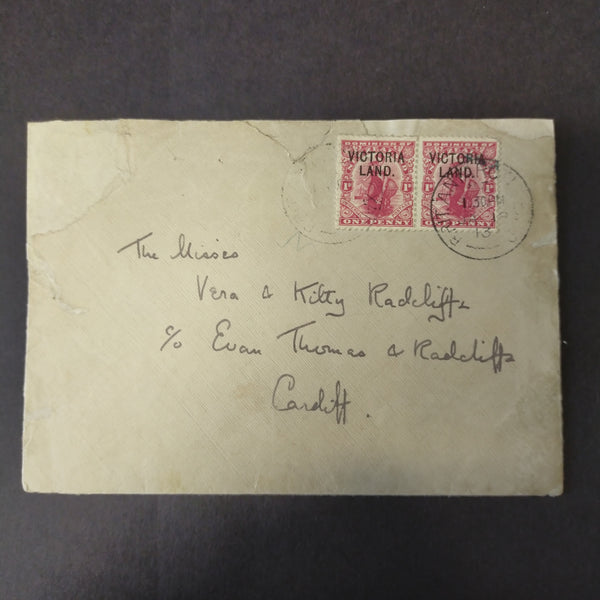 British Antarctic Expedition envelope addressed by Lieutenant Teddy Evans to members of the Radcliffe family Victoria Land 1d pair tied vy Expedition "JA 18/13" cds Cape Evans