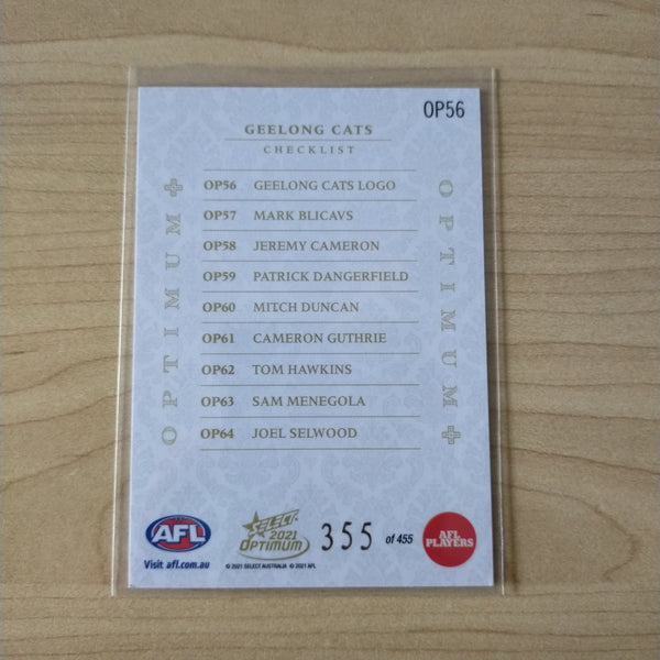 2021 AFL Optimum Plus Geelong Checklist No.355/455
