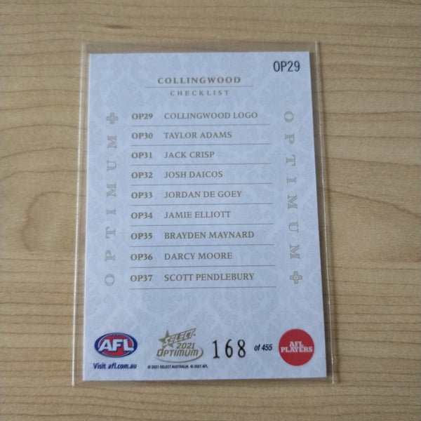 2021 AFL Optimum Plus Collingwood Checklist No.168/455