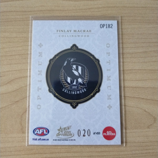2021 AFL Optimum Plus Rookie Card Finlay Macrae Collingwood No.020/455