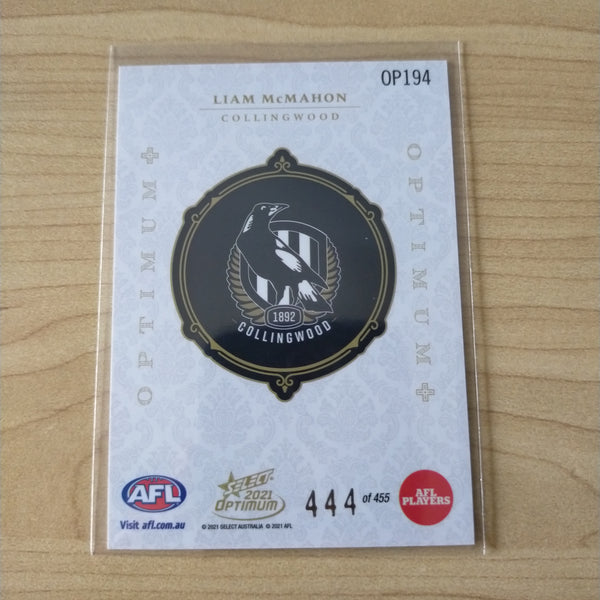 2021 AFL Optimum Plus Rookie Card Liam McMahon Collingwood No.444/455