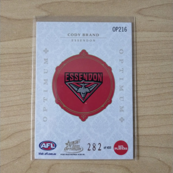 2021 AFL Optimum Plus Rookie Card Cody Brand Essendon No.282/455