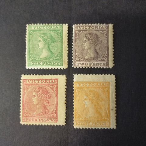 Victoria 1863-73 perf 13 1d, 2d, 4d and 8d mint, varied condition SG108-112