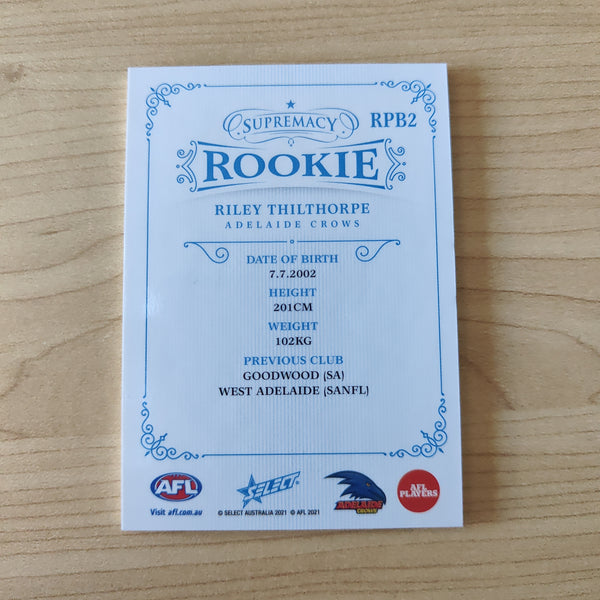 2021 Select Supremacy Rookie Riley Thilthorpe Adelaide No.51/85