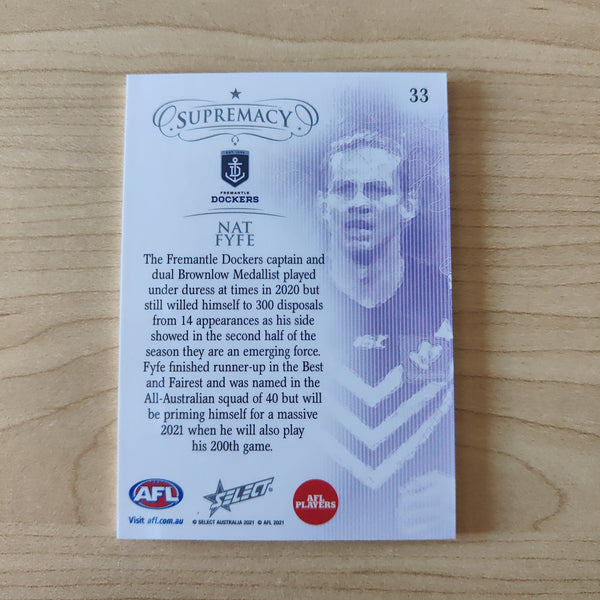 2021 Select Supremacy Silver Base Card Nat Fyfe Fremantle No.047/135