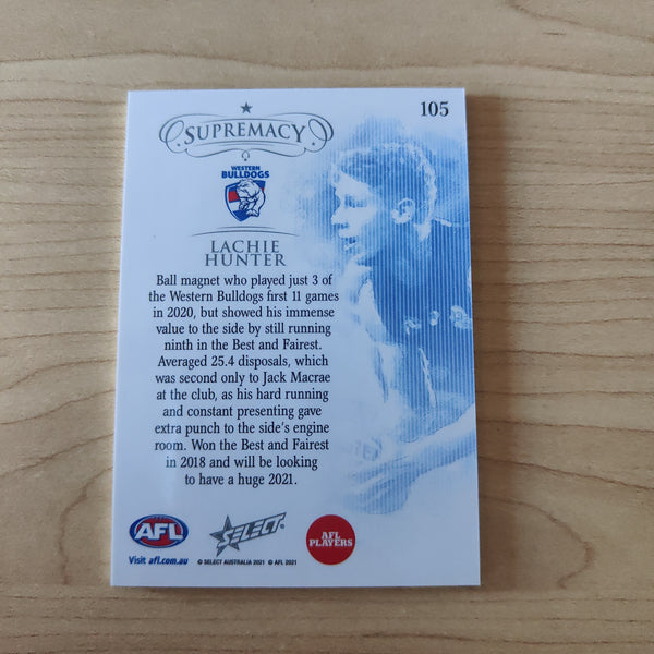 2021 Select Supremacy Silver Base Card Lachie Hunter Western Bulldogs No.015/135