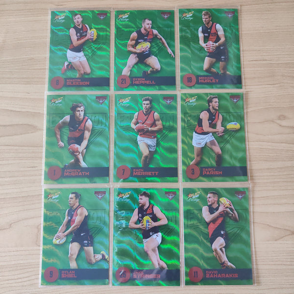 2021 Select Prestige Green Parallel Essendon Team Set of 9 Cards