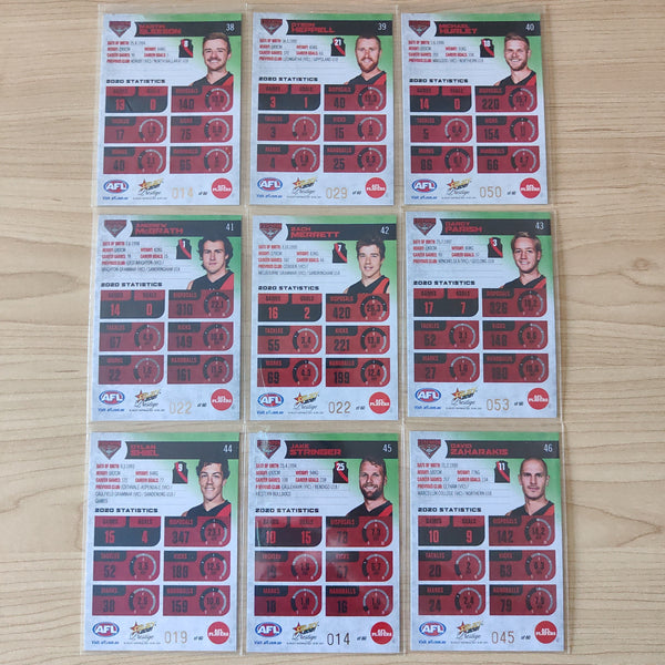 2021 Select Prestige Green Parallel Essendon Team Set of 9 Cards