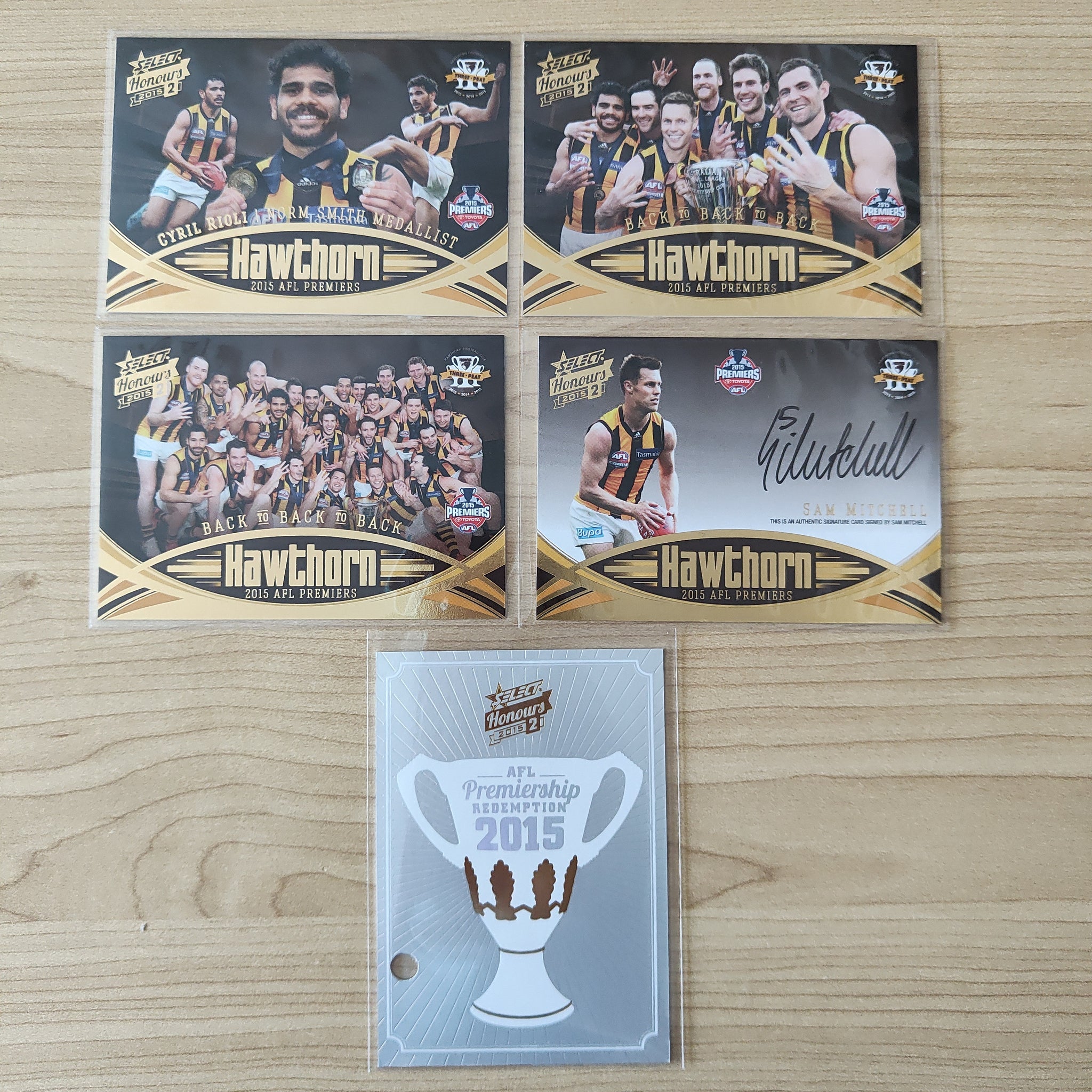 2015 Select Honours 2 Hawthorn Premiership Sam Mitchell Signature 4 Card Set + Redemption