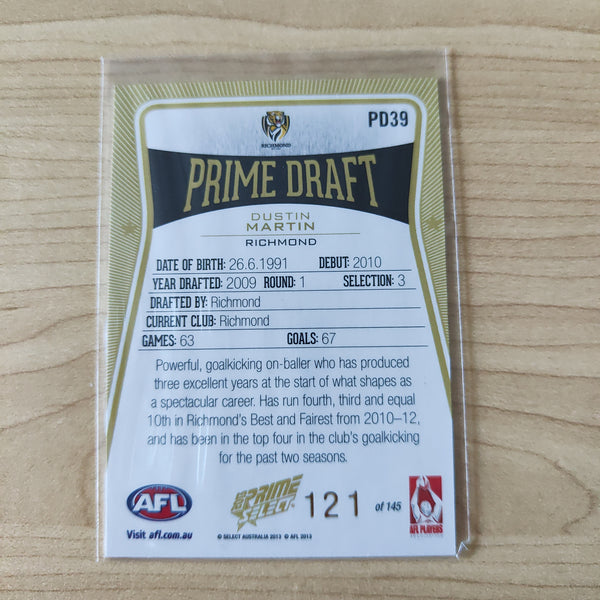 2013 Select Prime Draft Dustin Martin Richmond No.121/145