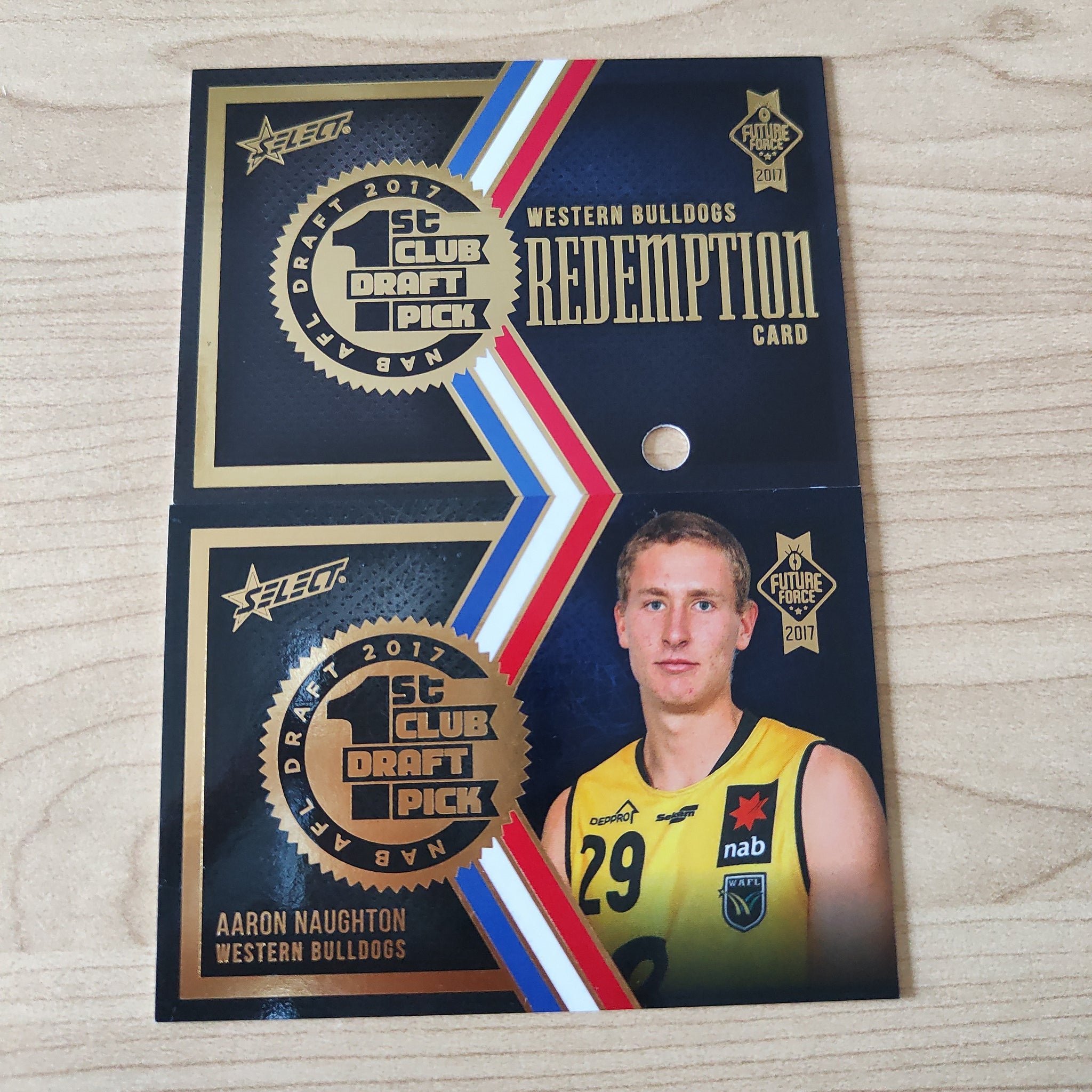 2017 Select Future Force 1st Club Draft Pick Aaron Naughton Western Bulldogs Redemption Card