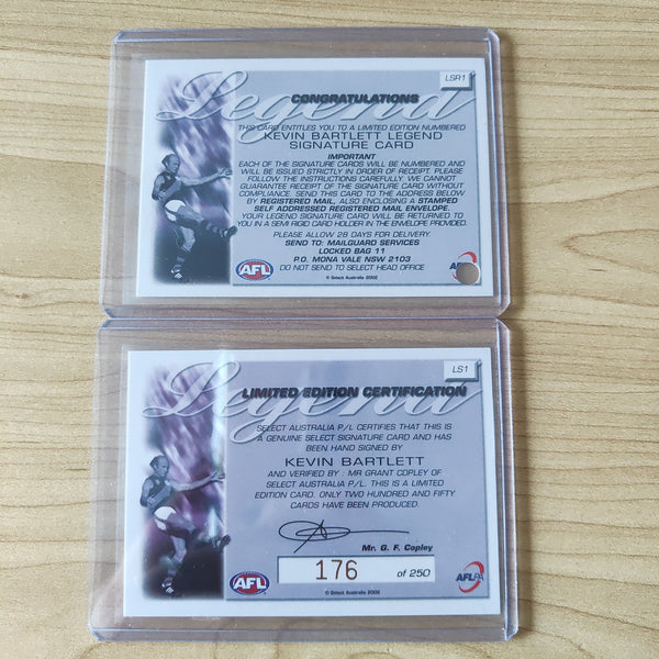 2002 Select Legend Signature Kevin Bartlett Signature Redemption Card