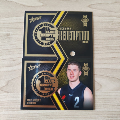 2017 Select Future Force 1st Club Draft Pick Redemption Jack Higgins Richmond Card No.34/80