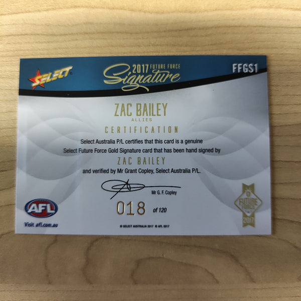 2017 Select Future Force Gold Signature Zac Bailey No.018/120