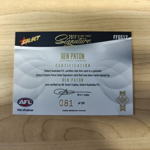 2017 Select Future Force Gold Signature Ben Paton No.081/120