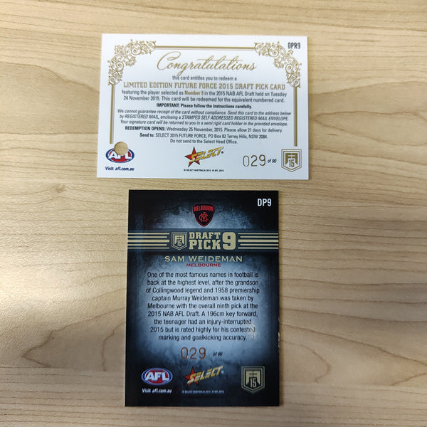 2015 Select Future Force Draft Pick Redemption Sam Weideman Melbourne No.029/90