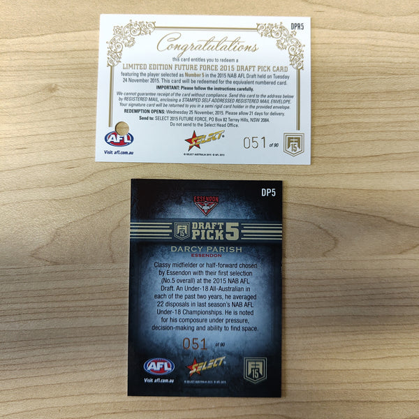 2015 Select Future Force Draft Pick Redemption Darcy Parish Essendon No.051/90