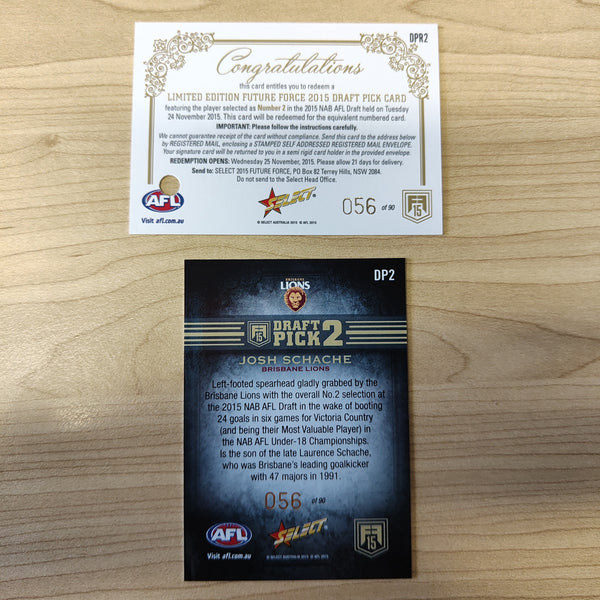 2015 Select Future Force Draft Pick Redemption Josh Schache Brisbane No.056/90