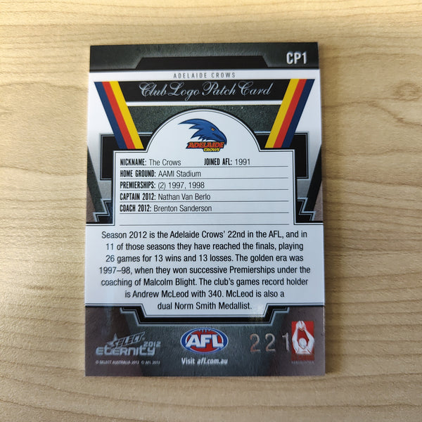 2012 Select Eternity Club Logo Patch Card Nathan Van Berlo Adelaide No.221