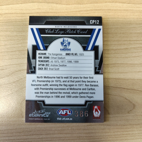 2012 Select Eternity Club Logo Patch Card Andrew Swallow North Melbourne No.386