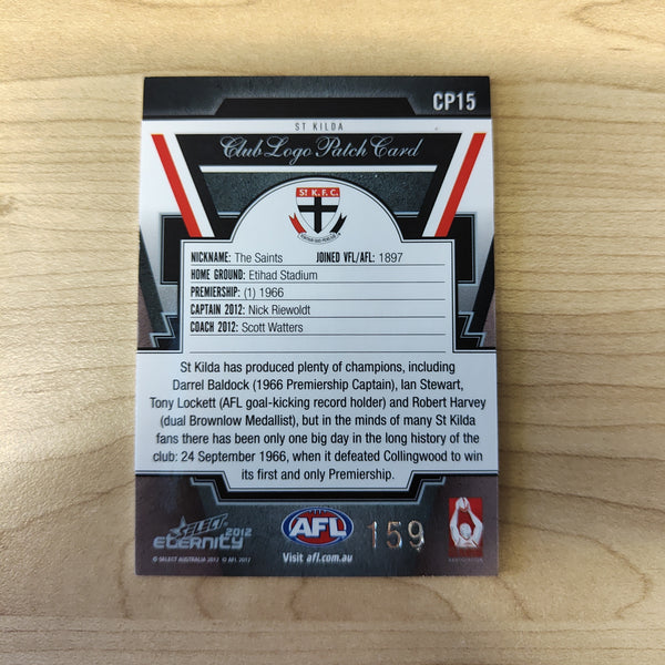 2012 Select Eternity Club Logo Patch Card Nick Riewoldt St Kilda No.159