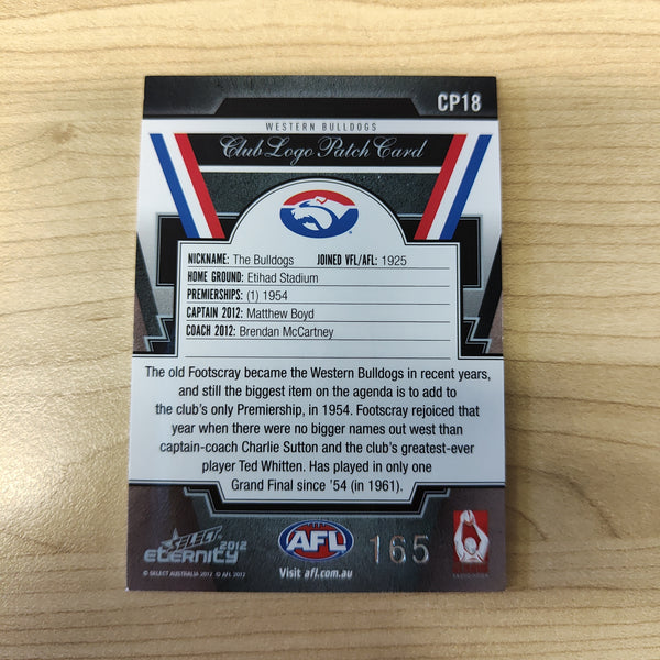 2012 Select Eternity Club Logo Patch Card Matthew Boyd Western Bulldogs No.165