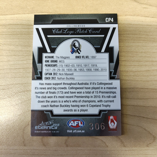 2012 Select Eternity Club Logo Patch Card Nick Maxwell Collingwood No.306