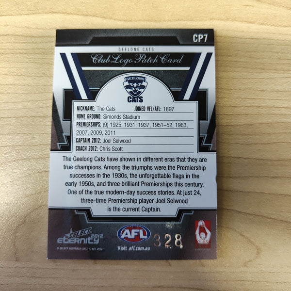 2012 Select Eternity Club Logo Patch Card Joel Selwood Geelong No.328