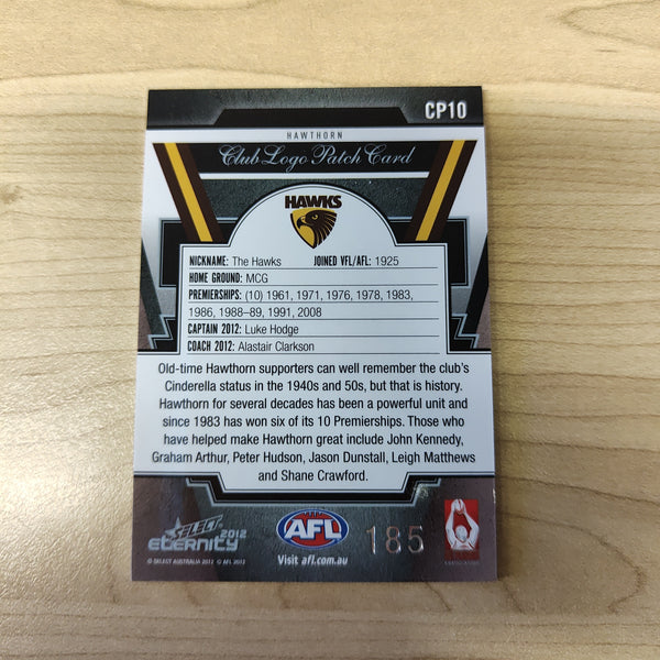 2012 Select Eternity Club Logo Patch Card Luke Hodge Hawthorn No.185