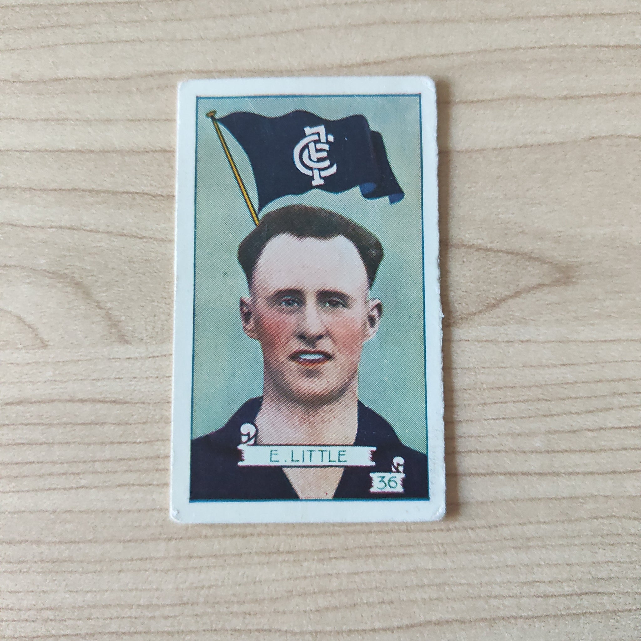 VFL 1934 Football Pennant. E. Little, Carlton.  Allen's Trading Card