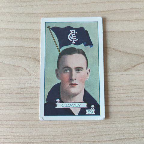 VFL 1934 Football Pennant. C. Davey, Carlton. Allen's Trading Card