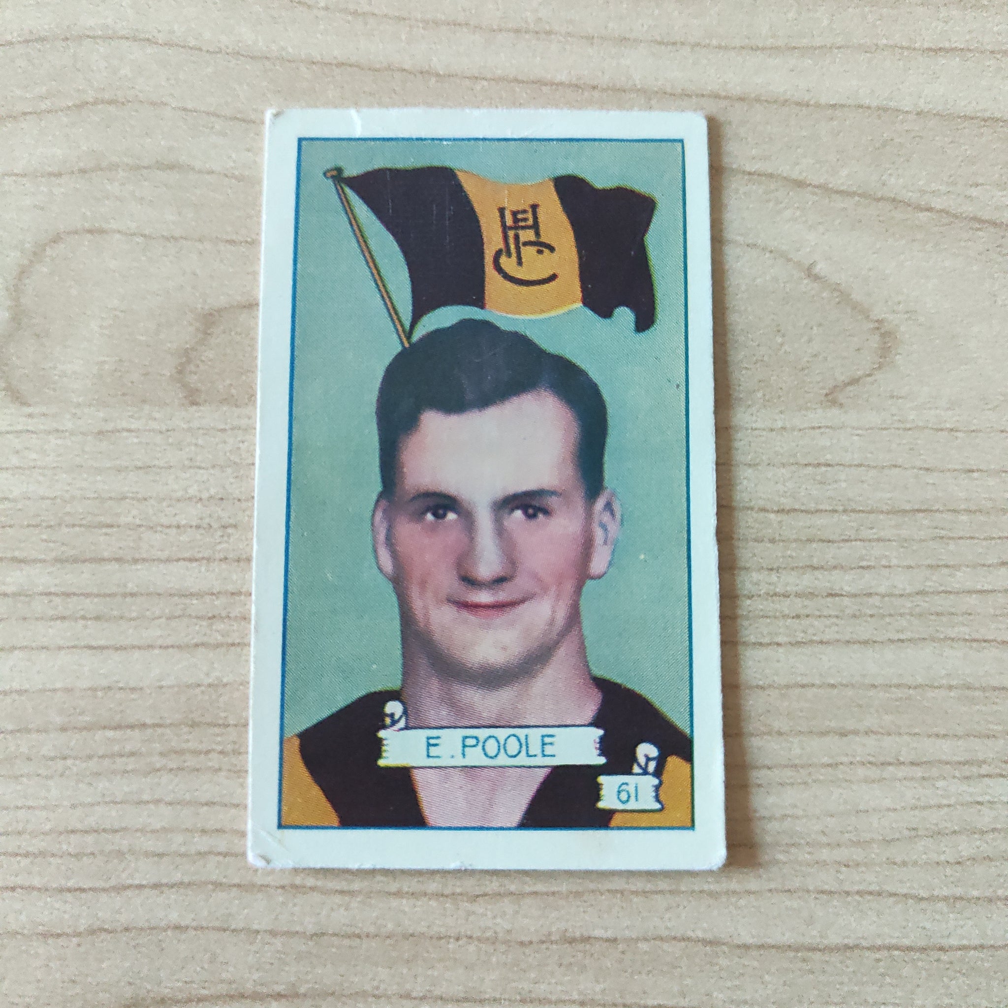 VFL 1934 Football Pennant. E Poole, Hawthorn. Allen's Trading Card