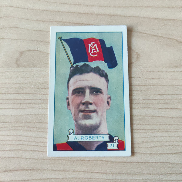 VFL 1934 Football Pennant, A. Roberts, Melbourne. Allen's Trading Card