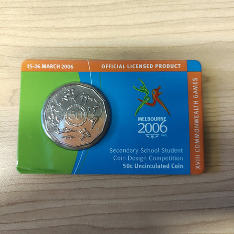 Australia 2005 Royal Australian Mint 50c Commonwealth Games Student Design Uncirculated Carded Coin