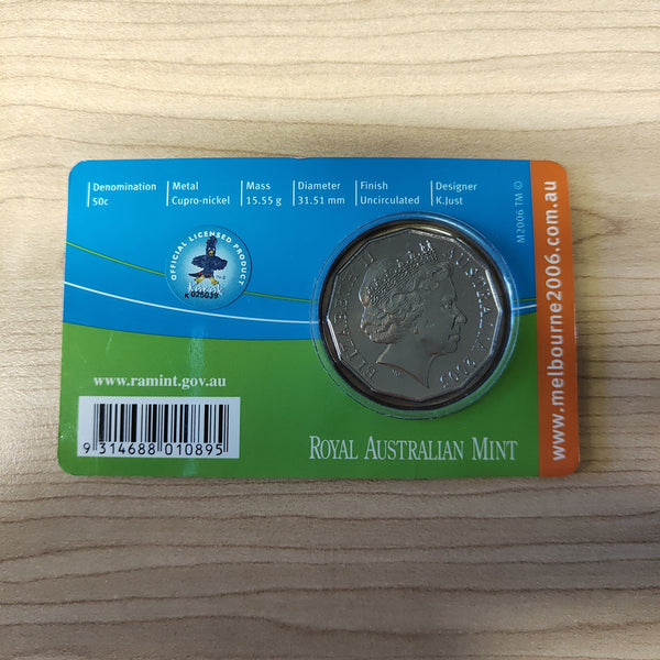 Australia 2005 Royal Australian Mint 50c Commonwealth Games Student Design Uncirculated Carded Coin