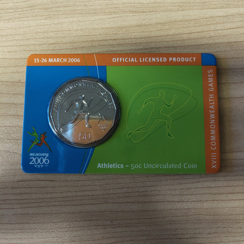 Australia 2006 Royal Australian Mint 50c Commonwealth Games Athletics Uncirculated Carded Coin