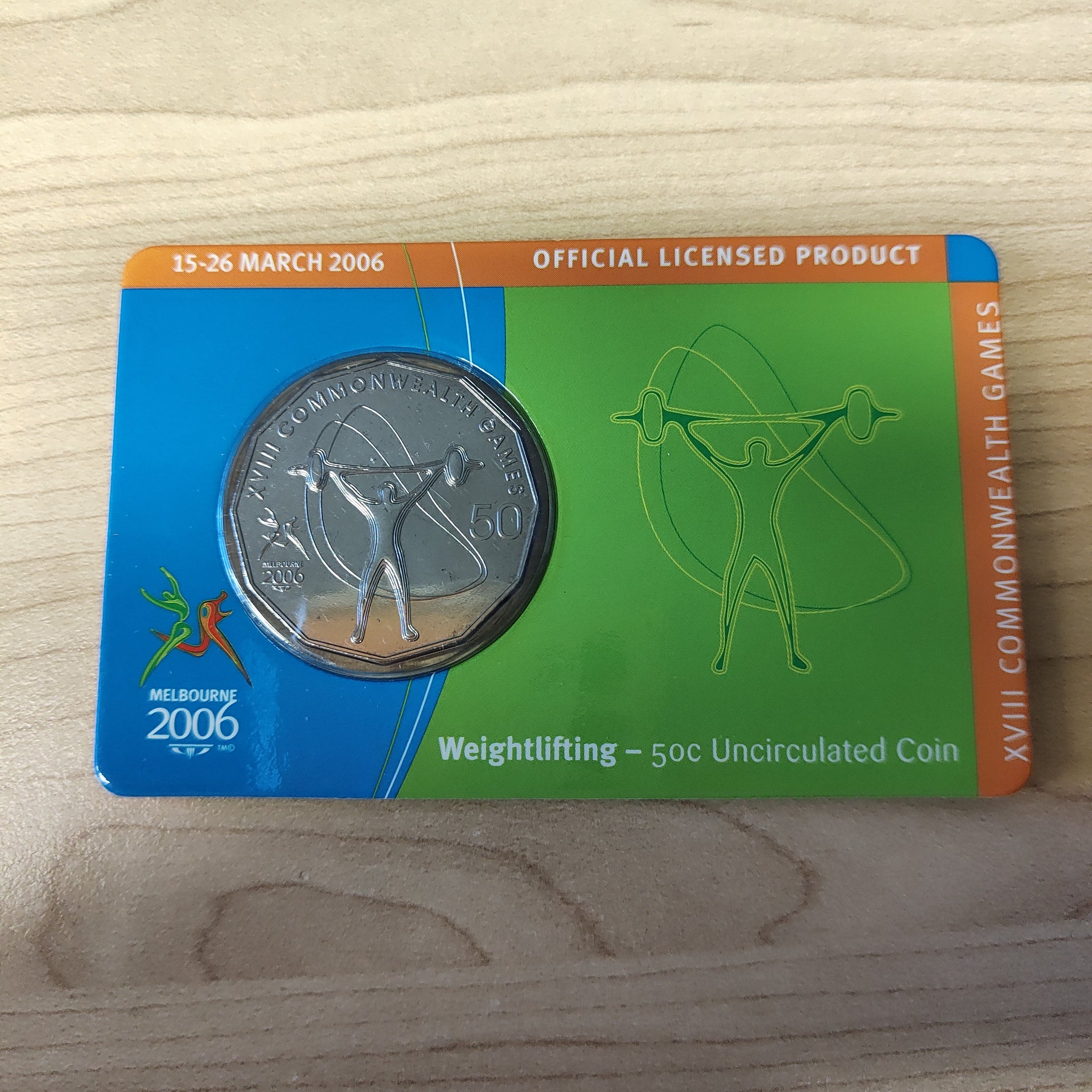 Australia 2006 Royal Australian Mint 50c Commonwealth Games Weightlifting Uncirculated Carded Coin