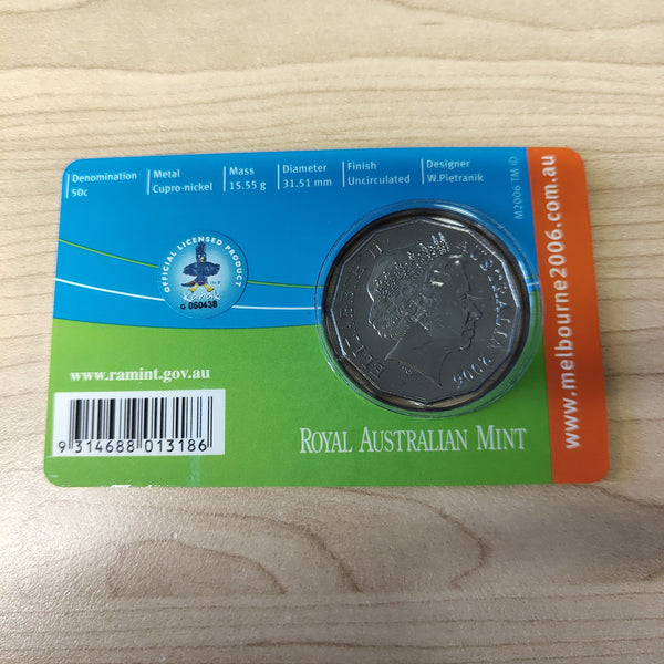 Australia 2006 Royal Australian Mint 50c Commonwealth Games Weightlifting Uncirculated Carded Coin