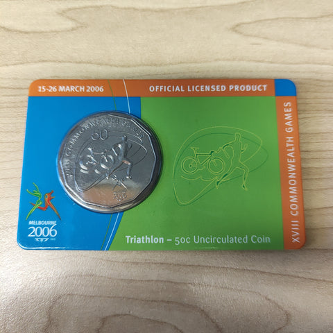 Australia 2006 Royal Australian Mint 50c Commonwealth Games Triathlon Uncirculated Carded Coin