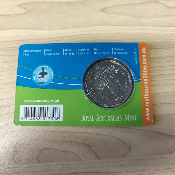 Australia 2006 Royal Australian Mint 50c Commonwealth Games Triathlon Uncirculated Carded Coin