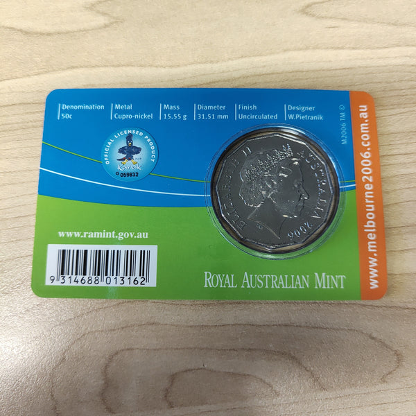 Australia 2006 Royal Australian Mint 50c Commonwealth Games Shooting Uncirculated Carded Coin