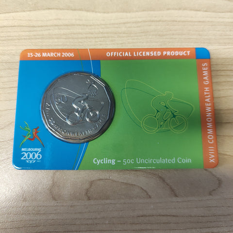 Australia 2006 Royal Australian Mint 50c Commonwealth Games Cycling Uncirculated Carded Coin