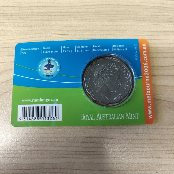 Australia 2006 Royal Australian Mint 50c Commonwealth Games Cycling Uncirculated Carded Coin