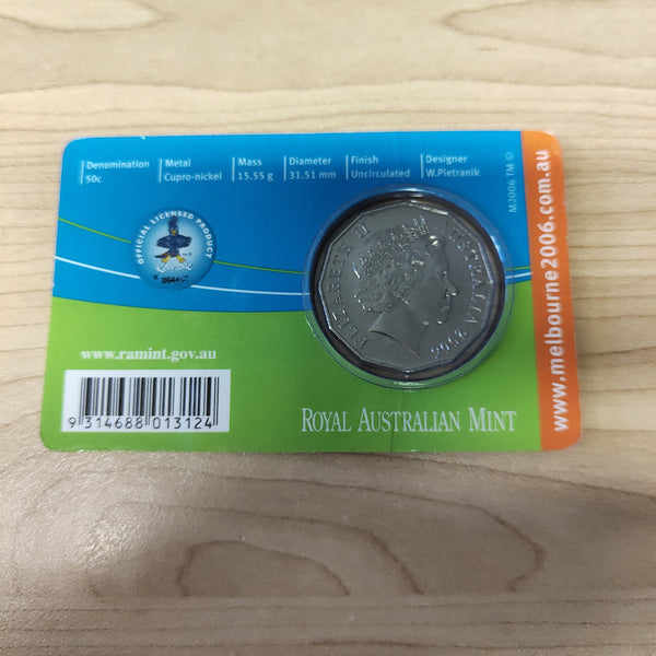 Australia 2006 Royal Australian Mint 50c Commonwealth Games Basketball Uncirculated Carded Coin