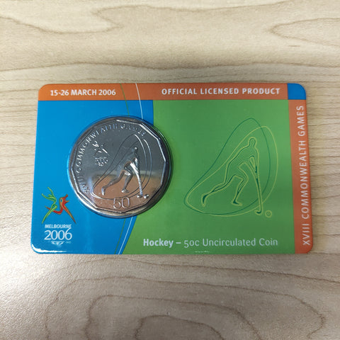 Australia 2006 Royal Australian Mint 50c Commonwealth Games Hockey Uncirculated Carded Coin